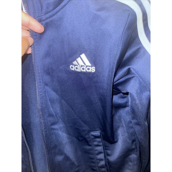 Adidas Boys Athletic Zip Up Track Jacket Navy White Stripe Size 8 MISSING-ZIPPER - Picture 5 of 7